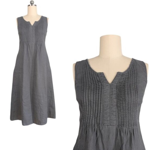 Malvin Germany Linen Gray Pleated Midi Dress Size 6 - Picture 1 of 6